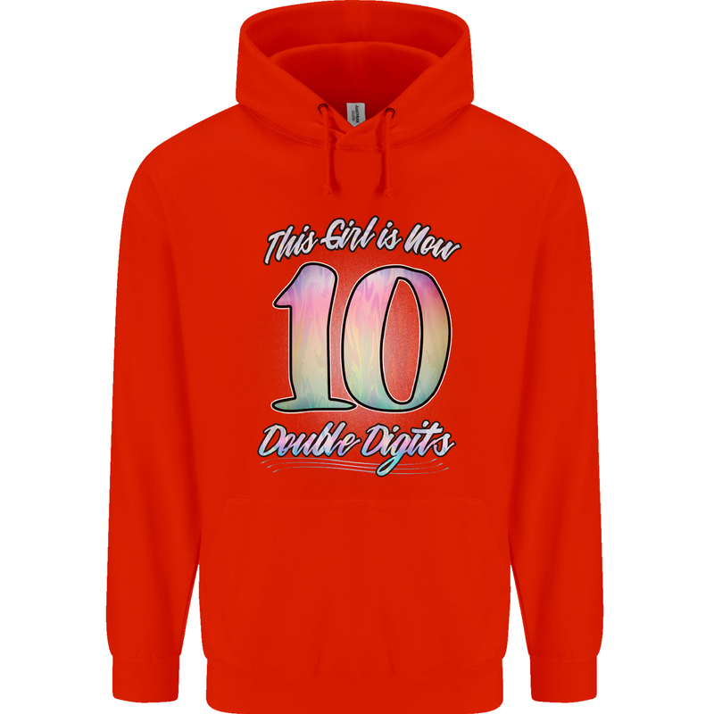 10 Year Old Birthday Girl Double Digits 10th Childrens Kids Hoodie Bright Red