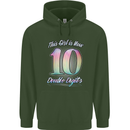 10 Year Old Birthday Girl Double Digits 10th Childrens Kids Hoodie Forest Green
