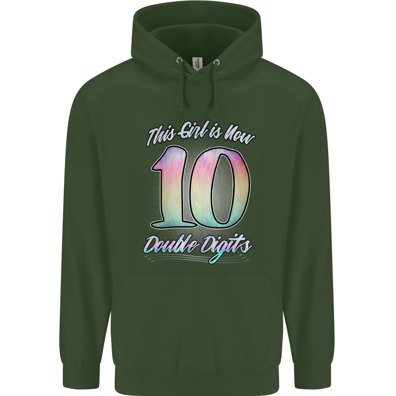 10 Year Old Birthday Girl Double Digits 10th Childrens Kids Hoodie Forest Green