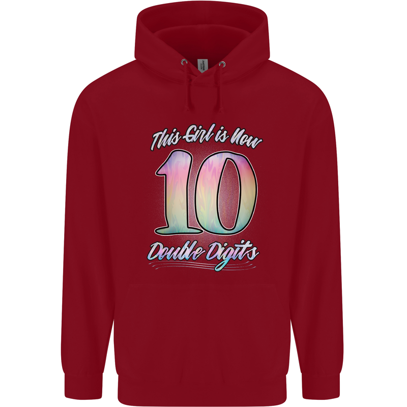 10 Year Old Birthday Girl Double Digits 10th Childrens Kids Hoodie Red