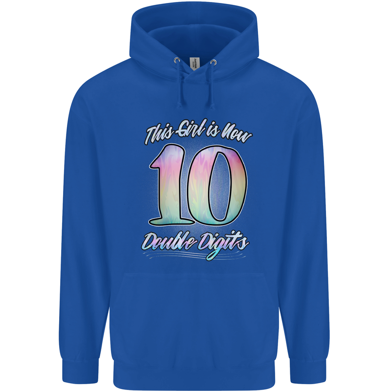 10 Year Old Birthday Girl Double Digits 10th Childrens Kids Hoodie Royal Blue