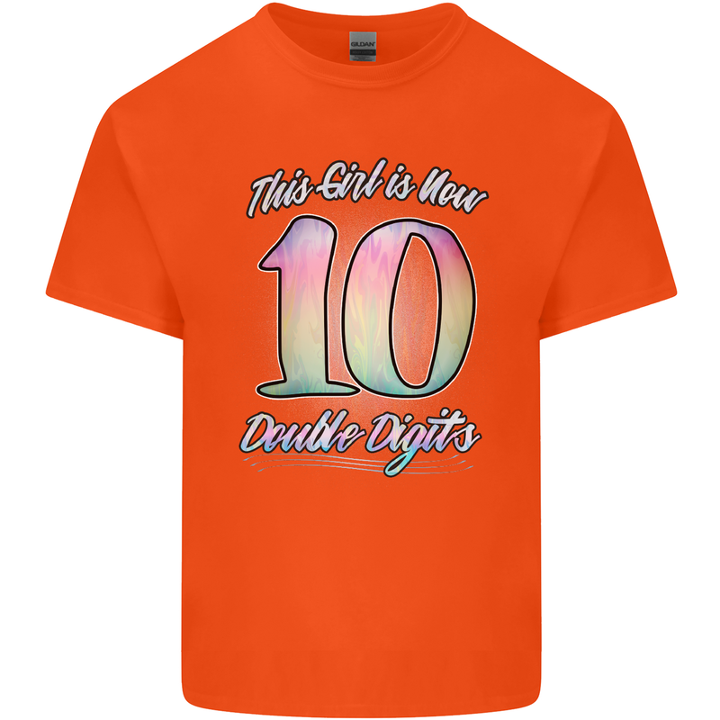 10 Year Old Birthday Girl Double Digits 10th Kids T-Shirt Childrens Orange