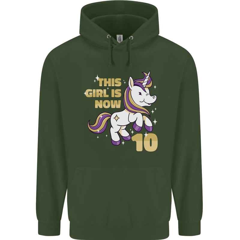 10 Year Old Birthday Girl Magical Unicorn 10th Childrens Kids Hoodie Forest Green