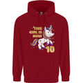 10 Year Old Birthday Girl Magical Unicorn 10th Childrens Kids Hoodie Red