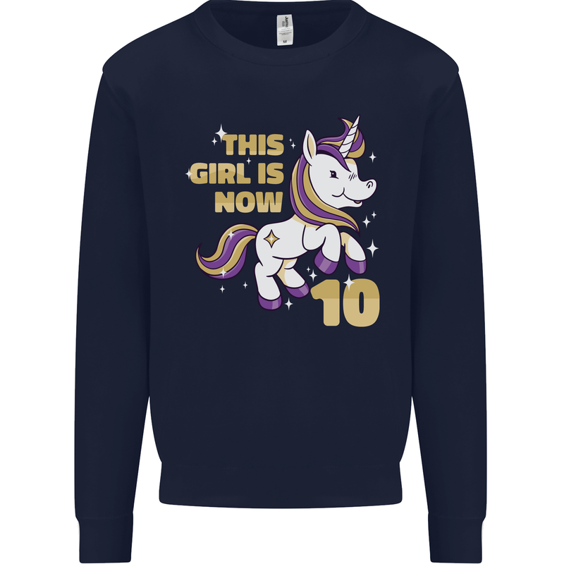10 Year Old Birthday Girl Magical Unicorn 10th Kids Sweatshirt Jumper Navy Blue