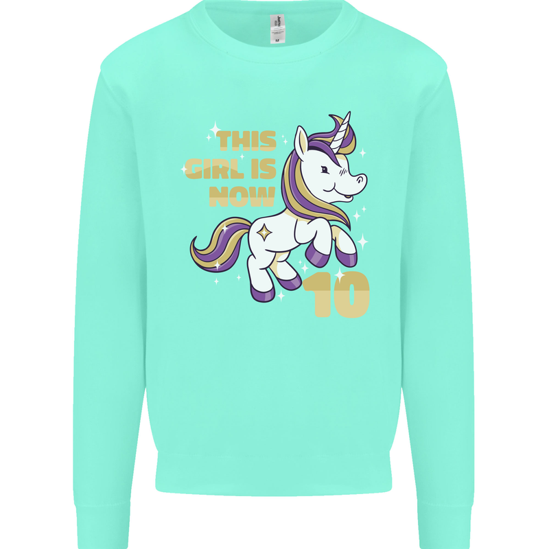 10 Year Old Birthday Girl Magical Unicorn 10th Kids Sweatshirt Jumper Peppermint
