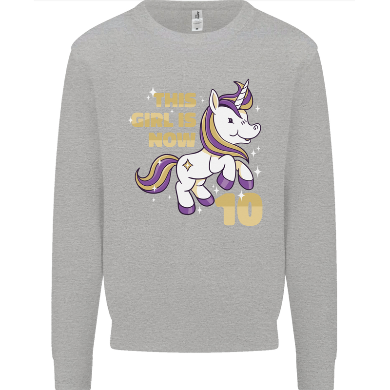 10 Year Old Birthday Girl Magical Unicorn 10th Kids Sweatshirt Jumper Sports Grey