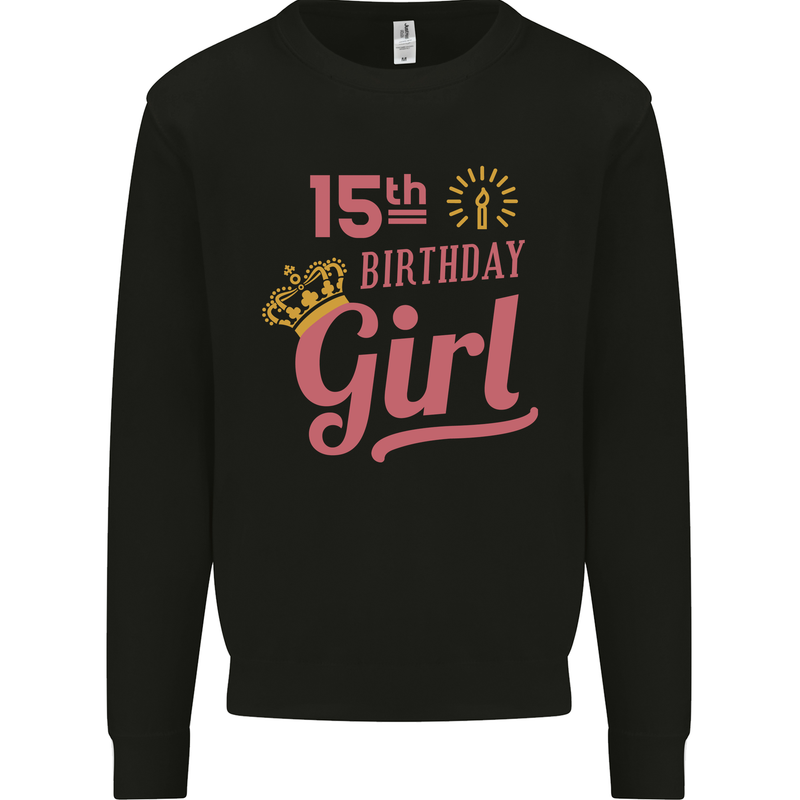 15th Birthday Girl 15 Year Old Princess Kids Sweatshirt Jumper Black