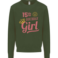 15th Birthday Girl 15 Year Old Princess Kids Sweatshirt Jumper Forest Green