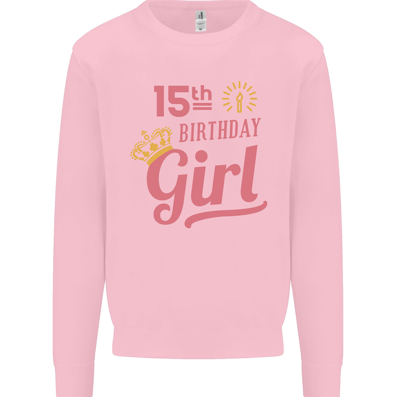 15th Birthday Girl 15 Year Old Princess Kids Sweatshirt Jumper Light Pink