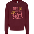 15th Birthday Girl 15 Year Old Princess Kids Sweatshirt Jumper Maroon