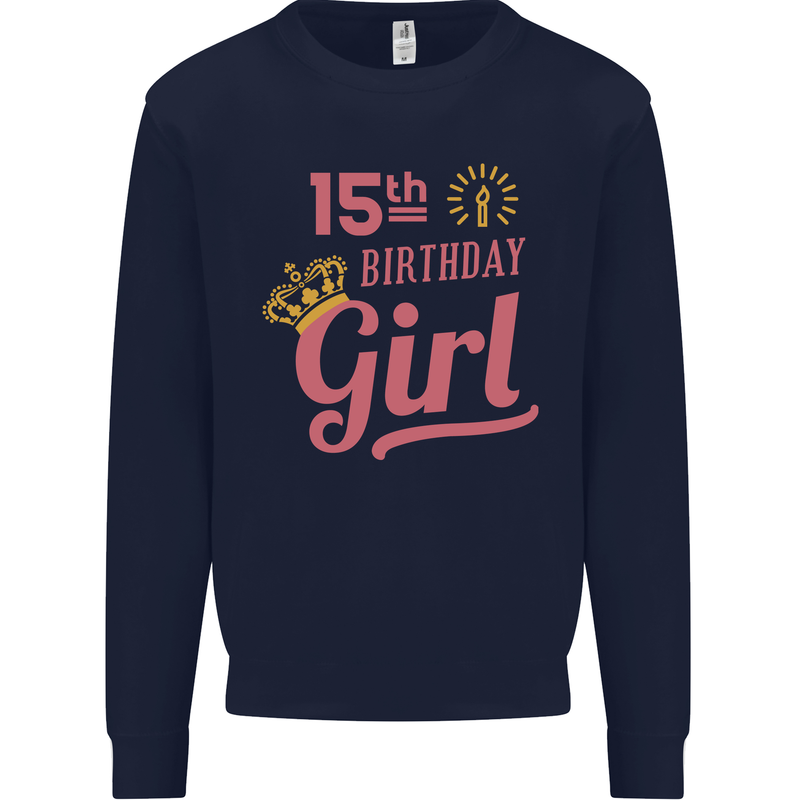 15th Birthday Girl 15 Year Old Princess Kids Sweatshirt Jumper Navy Blue