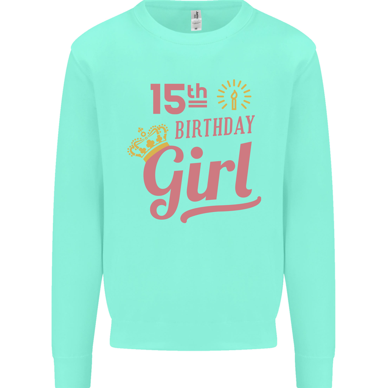 15th Birthday Girl 15 Year Old Princess Kids Sweatshirt Jumper Peppermint