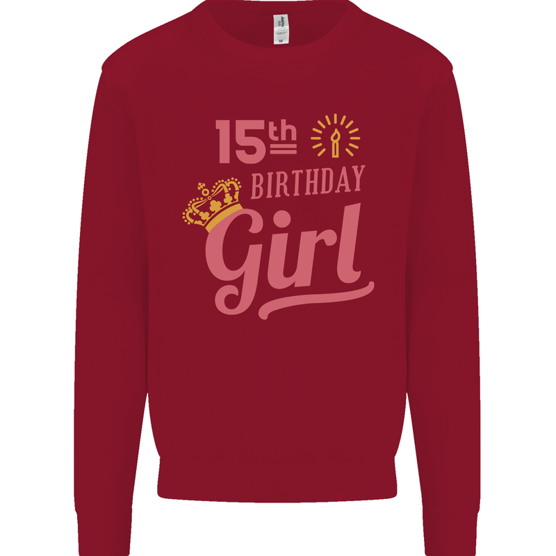 15th Birthday Girl 15 Year Old Princess Kids Sweatshirt Jumper Red