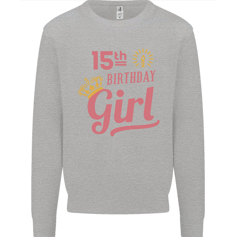 15th Birthday Girl 15 Year Old Princess Kids Sweatshirt Jumper Sports Grey