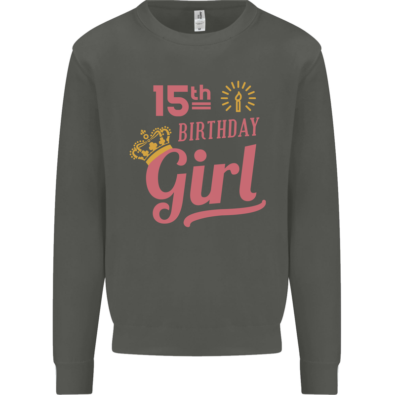 15th Birthday Girl 15 Year Old Princess Kids Sweatshirt Jumper Storm Grey