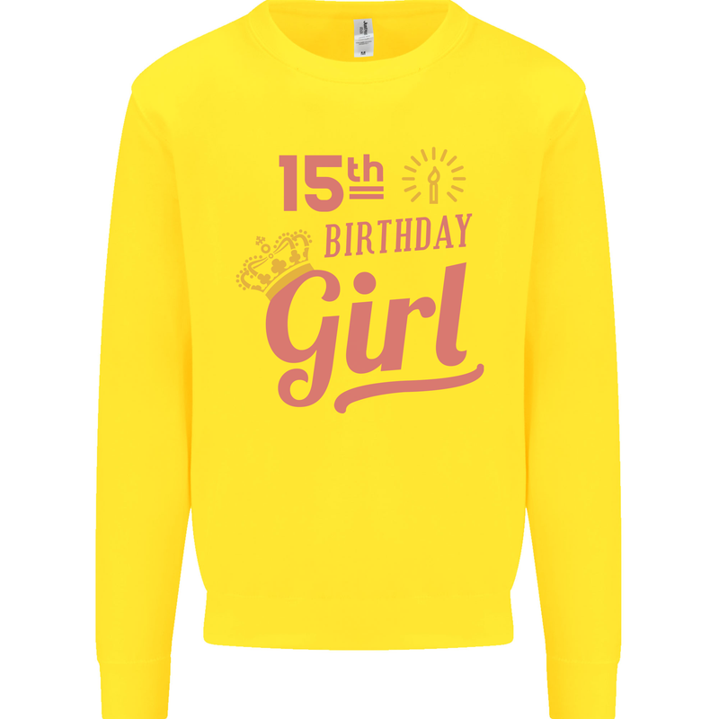15th Birthday Girl 15 Year Old Princess Kids Sweatshirt Jumper Yellow