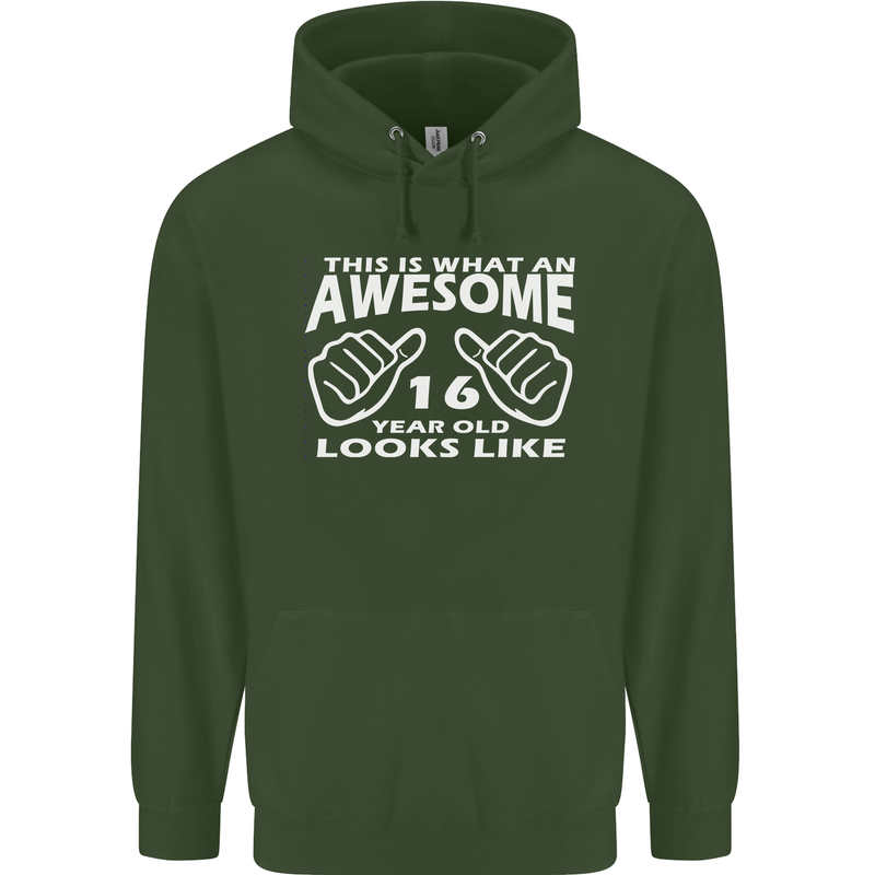 16th Birthday 16 Year Old This Is What Mens 80% Cotton Hoodie Forest Green