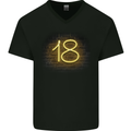 18th Birthday Neon Lights 18 Year Old Mens V-Neck Cotton T-Shirt Black