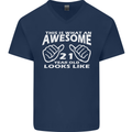 21st Birthday 21 Year Old This Is What Mens V-Neck Cotton T-Shirt Navy Blue