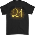 21st Birthday Neon Lights 21 Year Old Mens T-Shirt 100% Cotton BLACK