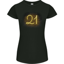 21st Birthday Neon Lights 21 Year Old Womens Petite Cut T-Shirt Black