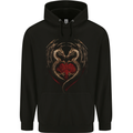 2 Fantasy Dragons in a Heart Shape Gothic Goth Mens 80% Cotton Hoodie Black