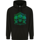 3 Ornate Green Skulls Gothic Goth Mens 80% Cotton Hoodie Black