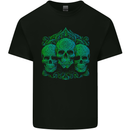 3 Ornate Green Skulls Gothic Goth Mens Cotton T-Shirt Tee Top Black