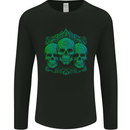 3 Ornate Green Skulls Gothic Goth Mens Long Sleeve T-Shirt Black