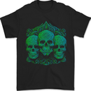 3 Ornate Green Skulls Gothic Goth Mens T-Shirt 100% Cotton Black