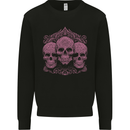 3 Ornate Pink Skulls Gothic Goth Kids Sweatshirt Jumper Black