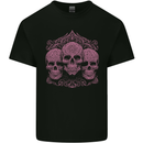 3 Ornate Pink Skulls Gothic Goth Kids T-Shirt Childrens Black