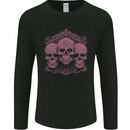 3 Ornate Pink Skulls Gothic Goth Mens Long Sleeve T-Shirt Black