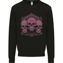 3 Ornate Pink Skulls Gothic Goth Mens Sweatshirt Jumper Black
