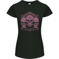 3 Ornate Pink Skulls Gothic Goth Womens Petite Cut T-Shirt Black