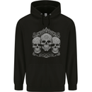 3 Ornate White Skulls Gothic Goth Childrens Kids Hoodie Black