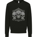 3 Ornate White Skulls Gothic Goth Kids Sweatshirt Jumper Black