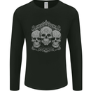 3 Ornate White Skulls Gothic Goth Mens Long Sleeve T-Shirt Black