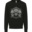 3 Ornate White Skulls Gothic Goth Mens Sweatshirt Jumper Black