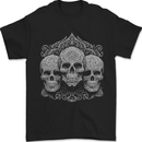 3 Ornate White Skulls Gothic Goth Mens T-Shirt 100% Cotton Black