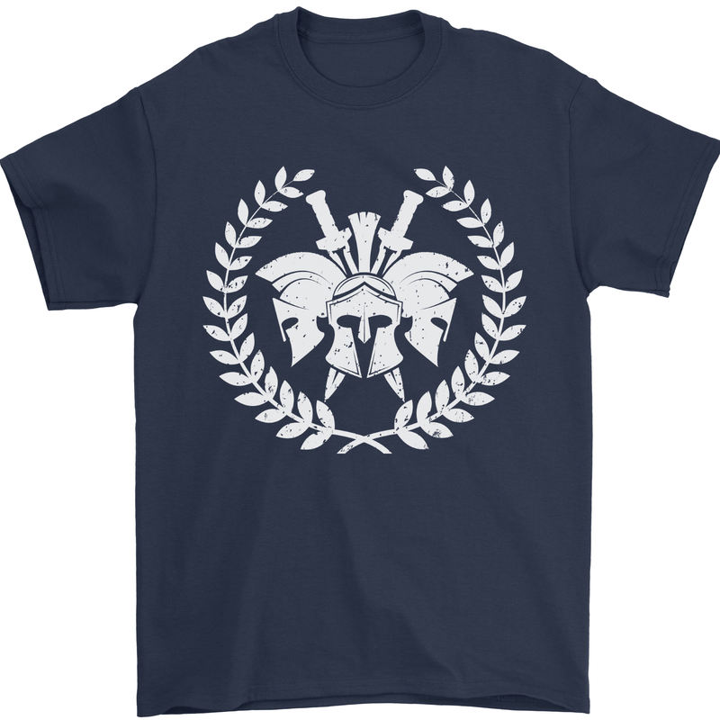 4 Sparta Helmets Training Gym Bodybuilding Mens T-Shirt 100% Cotton Navy Blue