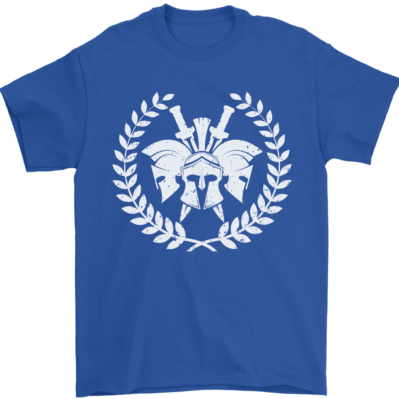 4 Sparta Helmets Training Gym Bodybuilding Mens T-Shirt 100% Cotton Royal Blue