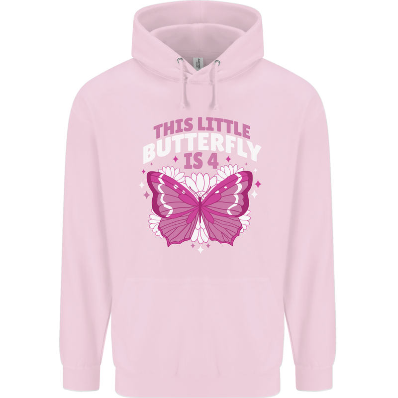 4 Year Old Birthday Butterfly 4th Childrens Kids Hoodie Light Pink