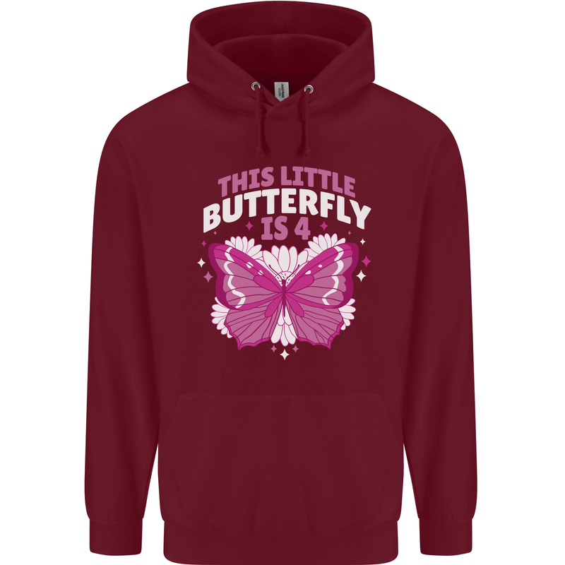 4 Year Old Birthday Butterfly 4th Childrens Kids Hoodie Maroon
