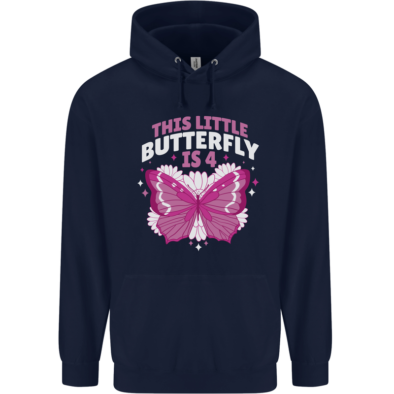 4 Year Old Birthday Butterfly 4th Childrens Kids Hoodie Navy Blue