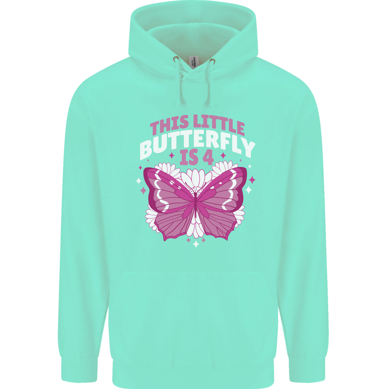 4 Year Old Birthday Butterfly 4th Childrens Kids Hoodie Peppermint