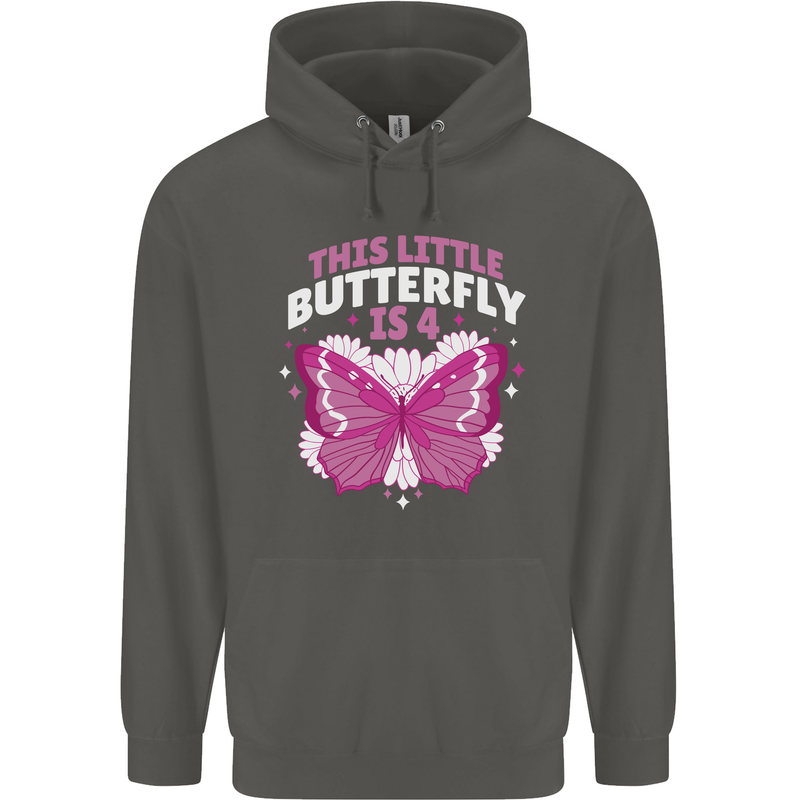 4 Year Old Birthday Butterfly 4th Childrens Kids Hoodie Storm Grey