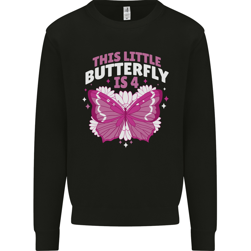 4 Year Old Birthday Butterfly 4th Kids Sweatshirt Jumper Black