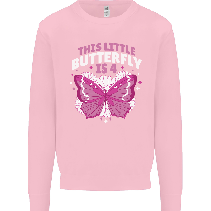 4 Year Old Birthday Butterfly 4th Kids Sweatshirt Jumper Light Pink